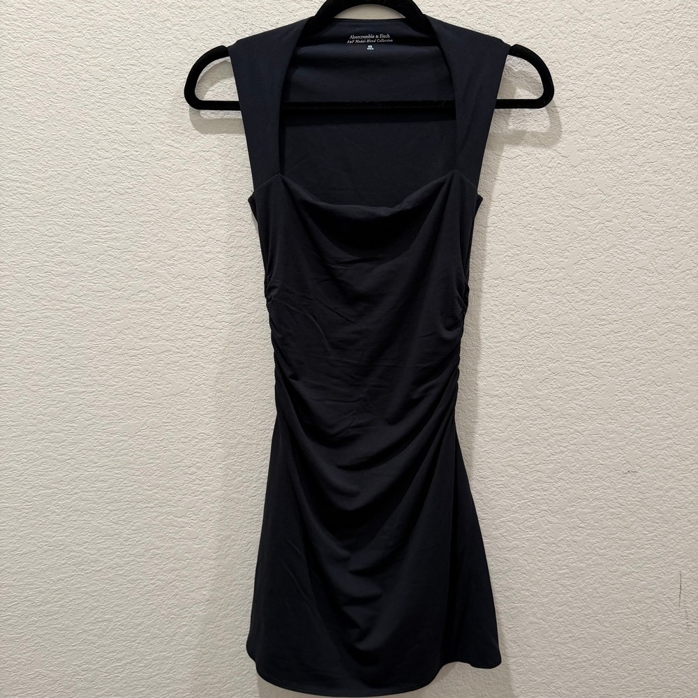 Abercrombie & Fitch Black Modal Blend Cowl Neck Ruched Mini Dress XS